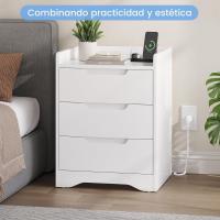 Mesitas de Noche con luces LED y Estación de Carga (2 Tomas AC, 2 Puertos USB) Mesita de Noche Blanca Mesas Auxiliares con 1 compartimento abierto y 2 cajones para Dormitorio Salón - details 55