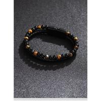 Pulsera de Ojo de Tigre Natural y Piedra Volcánica Tejida en Cuero PU con Cuentas - details 3