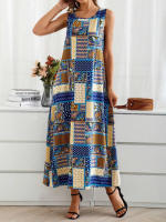Vestido informal sin mangas con cuello en U para mujer, ropa de primavera y verano con estampado de retales de estilo étnico, 2025 - details 1