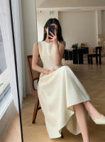 BGTEEVER-Midi elegante vestido sin mangas para mujer, prenda lisa con cuello redondo, línea A, longitud media, primavera y verano - details 11