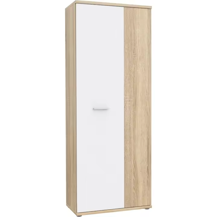 Armario NET106 70, para zapatos o pasillo, 2 puertas, estantes, blanco / roble Sonoma, 69x179x35 cm - 1
