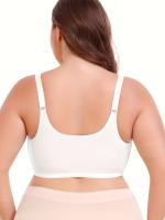 Sujetador deportivo para mujer de talla grande, con cierre frontal, cuello en V, poliéster elástico, color sólido con detalles de encaje, sin relleno, soporte bajo, tejido de punto, para correr y hacer ejercicio - details 1