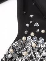 Vestido Mini de Parches y Lentejuelas de Cintura Alta Manga Larga con Abalorio Perlas Esculpidas - details 7