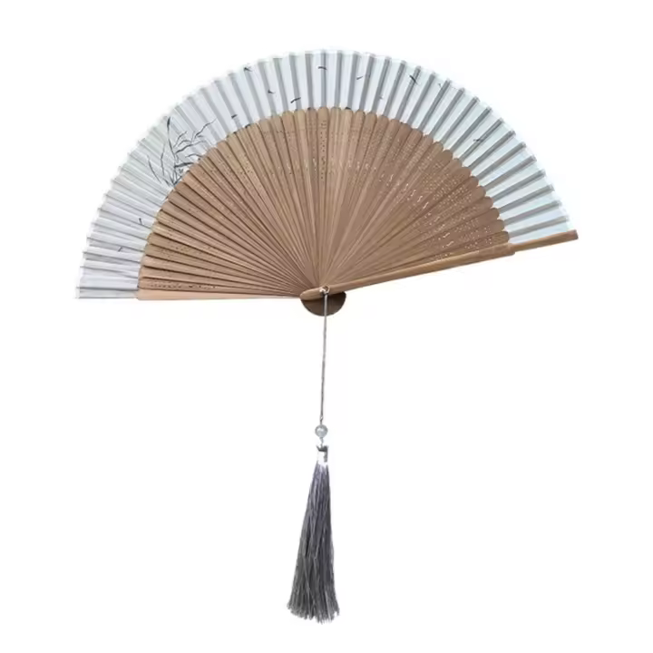 Abanico plegable antiguo clásico con borla, abanico de baile, abanico Cheongsam de bambú de estilo chino para boda - 1