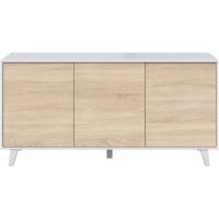 Aparador, Buffet, Salón Comedor 3 Puertas, Modelo Zaiken Plus, Color Blanco Brillo y Roble Canadiense, Medidas: 154 cm (Ancho) x 75 cm (Alto) x 41 cm (Fondo) - details 5