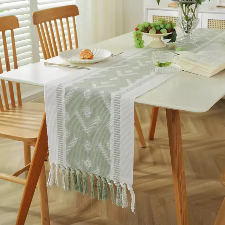 Mantel Moderno Geométrico Cubierta de Mesa de Algodón Ecológico Premium con Borlas Artesanales - 1