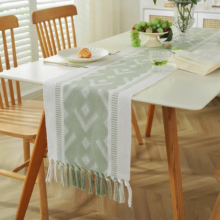 Mantel Moderno Geométrico Cubierta de Mesa de Algodón Ecológico Premium con Borlas Artesanales - 1