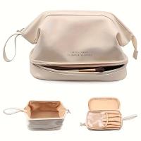 Bolsa de maquillaje de doble capa minimalista, bolsa de cosméticos de color sólido, bolsa de aseo de viaje - details 0