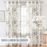 Cortinas de dormitorio, salón de Lino, Visillo Translúcido con Ojales, 2 Piezas - details 1