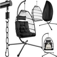 Columpio de Jardín Exterior Silla Colgante con Cojín Extragrueso Estructura de Acero y 4 Pies en Base Hamaca Colgante Plegable Capacidad 160Kg Gris - details 8