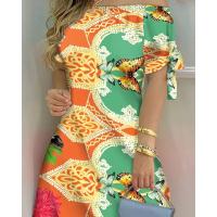 Vestido Estampado Sexy A La Moda Para Mujer, Vestido Acampanado De Manga Corta Con Hombros Descubiertos, Minivestidos Con Hombros Descubiertos Para Mujer - details 12