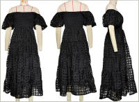 Vestido largo de verano con burbujas, falda acampanada de playa en capas fluidas de manga corta con forro para mujer - details 1