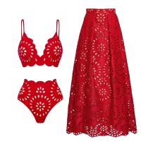 Falda larga sexy de una pieza para mujer, bikini rojo, traje de baño, ropa de playa, 2021 - details 1