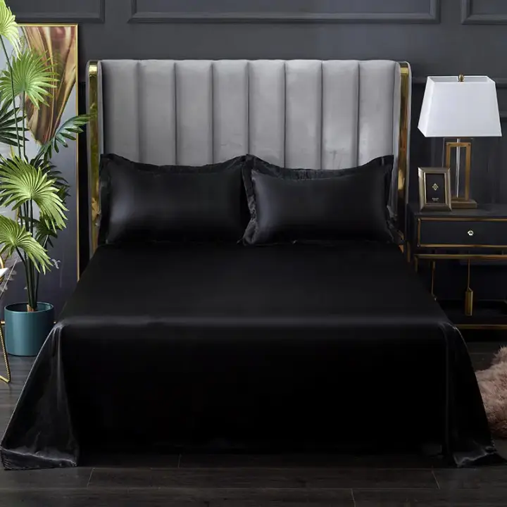 1 sábana para verano, sábanas superiores de tela helada, Sábana plana lisa de satén para ropa de cama doble (sin funda de almohada) - 1