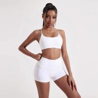 Ropa interior de Color sólido con espalda cruzada para mujer, Sujetador deportivo para Fitness, Top para Yoga, entrenamiento integral, almohadilla para el pecho, correa de espagueti, belleza - details 5