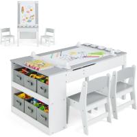 Juego de Mesa y 2 Sillas de Arte para Niños, Escritorio de Juegos y Manualidades 2 en 1 para Niños con Mesa Elevable, Rollo de Papel, Vasos de Pintura y 6 Contenedores (Natural) - details 9