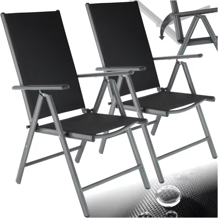 Conjunto de 2 Sillas Jardín Exterior de Aluminio, con Ruedas y Respaldo Regulable, Conjunto Sillas Terraza Resistentes a la Intemperie, Malla Transpirable, Fácil Limpieza - Antracita - 1