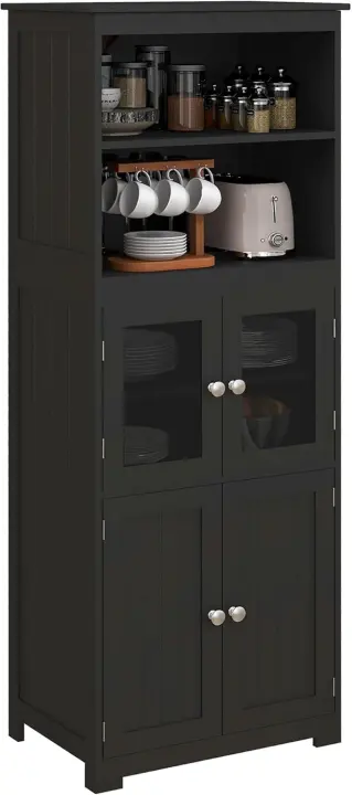 Cocina Aparador de Comedor Armario de Cocina con 4 Puertas 2 Estantes Abiertos y Estante Ajustable para Salón 60x30x162 cm Blanco - 1
