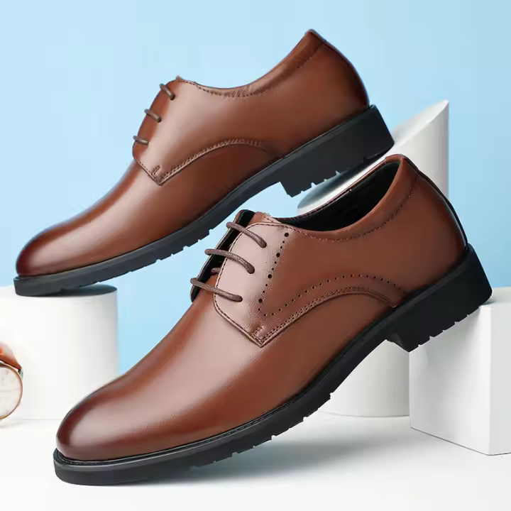La primera capa de cuero de vaca, nuevos zapatos casuales de cuero para hombre, de cuero genuino, formales de negocios, con punta. - 1