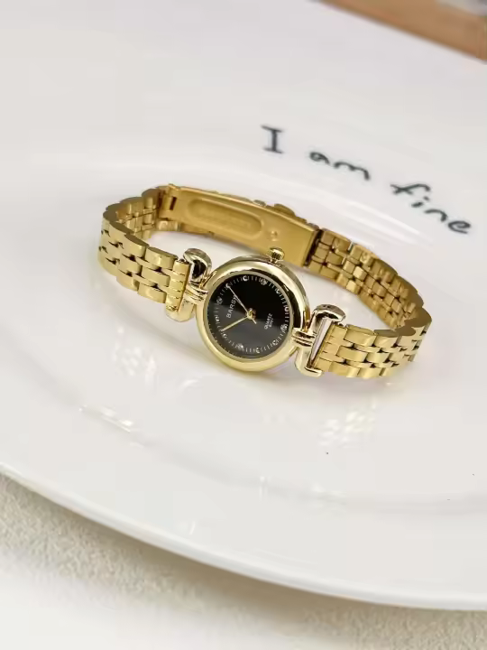 Reloj de Pulsera de Oro Antiguo Estilo Reloj de Mujer de Moda de Alta Gama con Correa de Cuero - 1