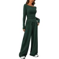 Conjunto de otoño Camiseta asimétrica de manga larga Pantalones de pierna ancha Traje informal Chándal - details 45