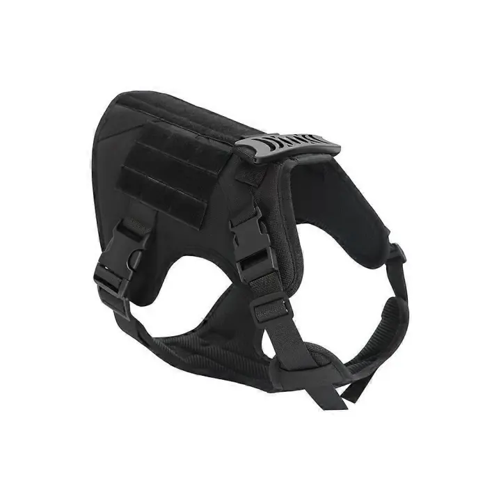Arnés táctico para perros XL negro, chaleco con hebilla para perros de trabajo militar, arnés para perros de entrenamiento militar sin tensión con clip para cinturón para senderismo y caza - 1