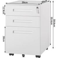 Cajonera de Oficina Armario Archivador Móvil con Cerradura, Cajonera con Ruedas para Archivos A4 Carpetas Colgantes, Mueble Archivador Metálico para Oficina, Blanco SK023ws - details 2