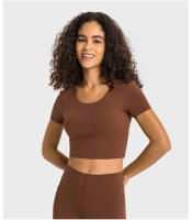 SHINBENE-camisetas de manga corta para mujer, 2 en 1 Top corto, ajustado, liso, atlético, para gimnasio, Yoga - details 1
