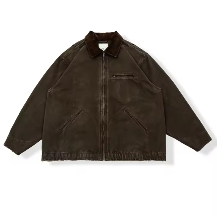 Chaqueta de herramientas de Detroit retro americana chaqueta de béisbol suelta de solapa vieja lavada de marca de moda de primavera y otoño para hombres - 1