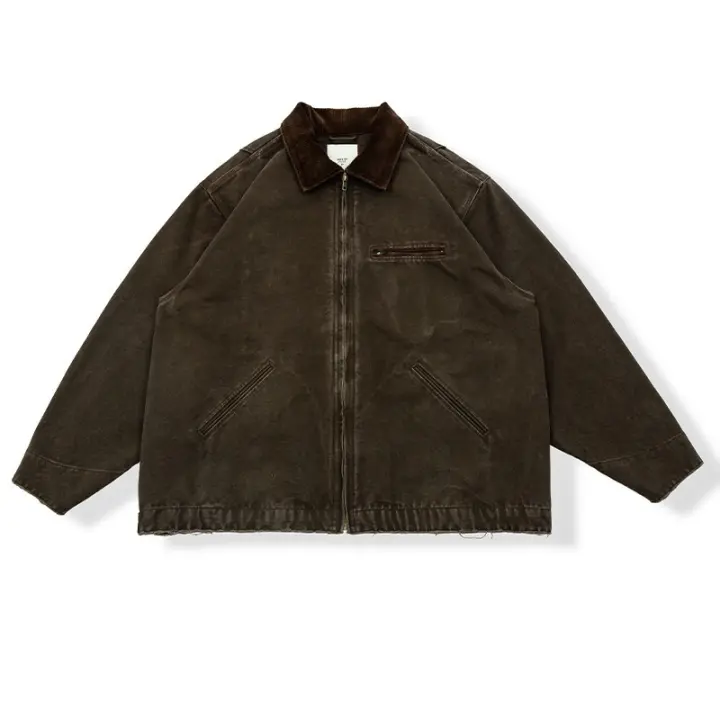 Chaqueta de herramientas de Detroit retro americana chaqueta de béisbol suelta de solapa vieja lavada de marca de moda de primavera y otoño para hombres - 1