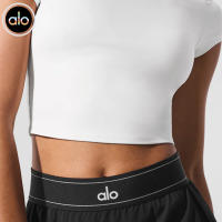 Alo yoga manga corta casual versátil ajuste rápido secado top ropa de yoga pilates deporte camiseta manga corta - details 2