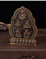 Estilo tibetano de cobre puro que ofrece el antiguo Dios de la riqueza de cinco caminos dorado, adorno de taza de plato de agua - details 8