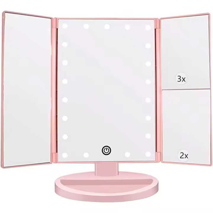 Luz de maquillaje, espejo cosmético profesional HOMI 1X, 2X, 3X iluminación 21 lámparas de pantalla táctil, lámpara LED plegable 180 °   rotación - 1