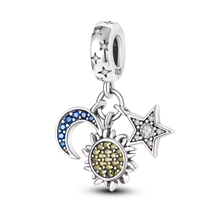 Abalorios de Plata 925 con Diseño de Sol, Estrella y Luna, Compatibles con Pulseras de Plata 925, Abalorios Originales para Hacer Joyería DIY para Mujer - 1
