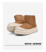 Botas de nieve pareja botas de algodón redondas cuero mate engrosado fondo grueso caliente tubo medio - details 7
