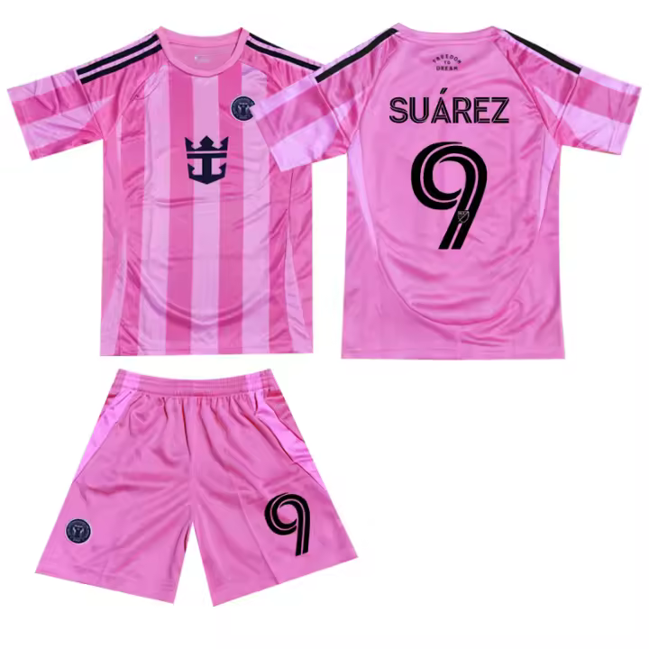 bambino2025-26 Miami Local Rosa No. 10 Messi Conjunto de uniforme de fútbol Jersey 9 Suarez agarra el nuevo modelo - 1