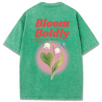 Camiseta lavada con estampado de orquídeas Bloom Boldly Bell, ropa de calle suave de verano para mujer, camisetas deportivas cómodas, pantalón corto informal de calle de manga - details 56