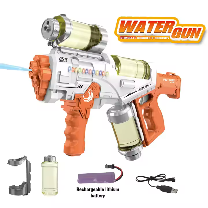 Pistola de agua de juguete, pistola de agua de repetición de alta velocidad completamente automática con luces, juguetes de juego de agua de gran capacidad para niños, regalos - 1