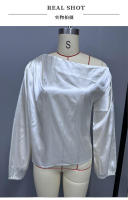 Blusa de satén de color blanco de manga larga, nueva camisa de verano para mujer - details 3