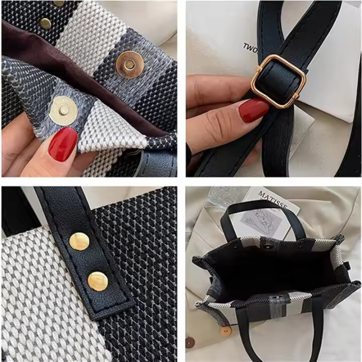Bolso de mano tipo hobo de paja a rayas de moda para mujer, bolso de hombro grande de lona para niñas - 1