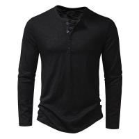 Camiseta de manga larga para hombre, Camisa de algodón con botones y cuello Henley, informal, de Color sólido, a la moda, transpirable, para uso diario - details 5
