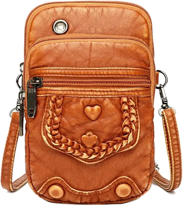 Bolso bandolera para mujer, bolso pequeño para teléfono móvil, bolso de hombro de cuero, bolso Retro - 1