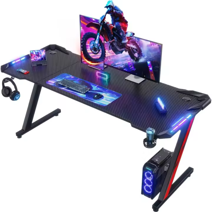 Mesa de Juego de Escritorio con Luces LED Grande, Tipo RGBZ, Incluye Auriculares y Ganchos para Gafas Ideal para el Hogar - 1