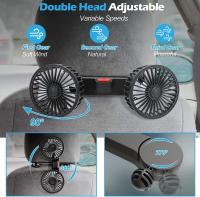Ventilador para asiento trasero de coche, reposacabezas alimentado por USB de doble cabezal, 3 velocidades y rotación de 360 ° - details 1