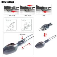 Utensilios de cocina largos, mochila, tenedor deportivo, cuchillo plegable de acero inoxidable y cuchara, juego de cubiertos para picnic y camping, villa - details 2