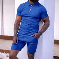 Verano de los hombres nuevo conjunto de pantalones cortos de manga corta Conjunto de manga corta Polo con cremallera de solapa para hombres europeos y americanos - details 8