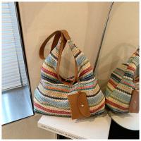 Bolso de hombro tejido a la moda, bolso de paja de gran capacidad de ratán, bolsos grandes trenzados hechos a mano para playa de verano - details 12