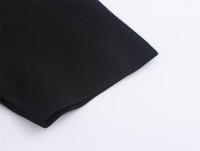 Elegante negro con manga corta, cuello redondo, bolsillos con botones, punto ancho para mujer, verano - details 6