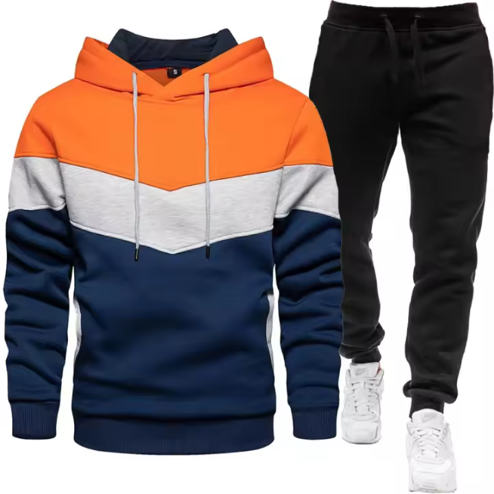Sudadera de tres colores para hombre, traje deportivo informal de moda, Top con capucha de empalme, pantalones, traje de dos piezas, primavera y otoño - 1