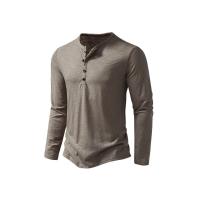Camisa De Algodón Para Hombre Con Botones Cuello Henley Manga Larga Casual Color Sólido Moda Camisetas Transpirable Ligera Y De Wicking De Humedad - details 10